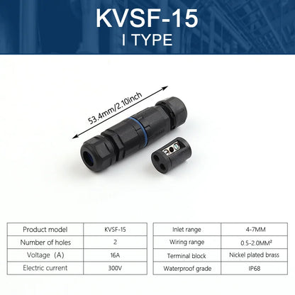 IP68 Waterproof Cable Connector Quick Connection KVSF-15, 2 in 2 out 2/3/4/5 Pin Electrical Terminal Adapter