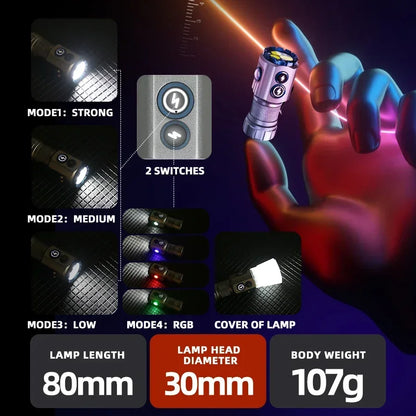 Mini LED Flashlight RGB Light Rechargeable Waterproof Pocket Torch