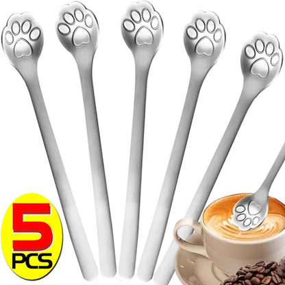 5/1PCS Creative Cute Cat Claw 304 Stainless Steel Spoon for Ice Cream Coffee Tea Dessert Spoon Kitchen Tableware Accessories