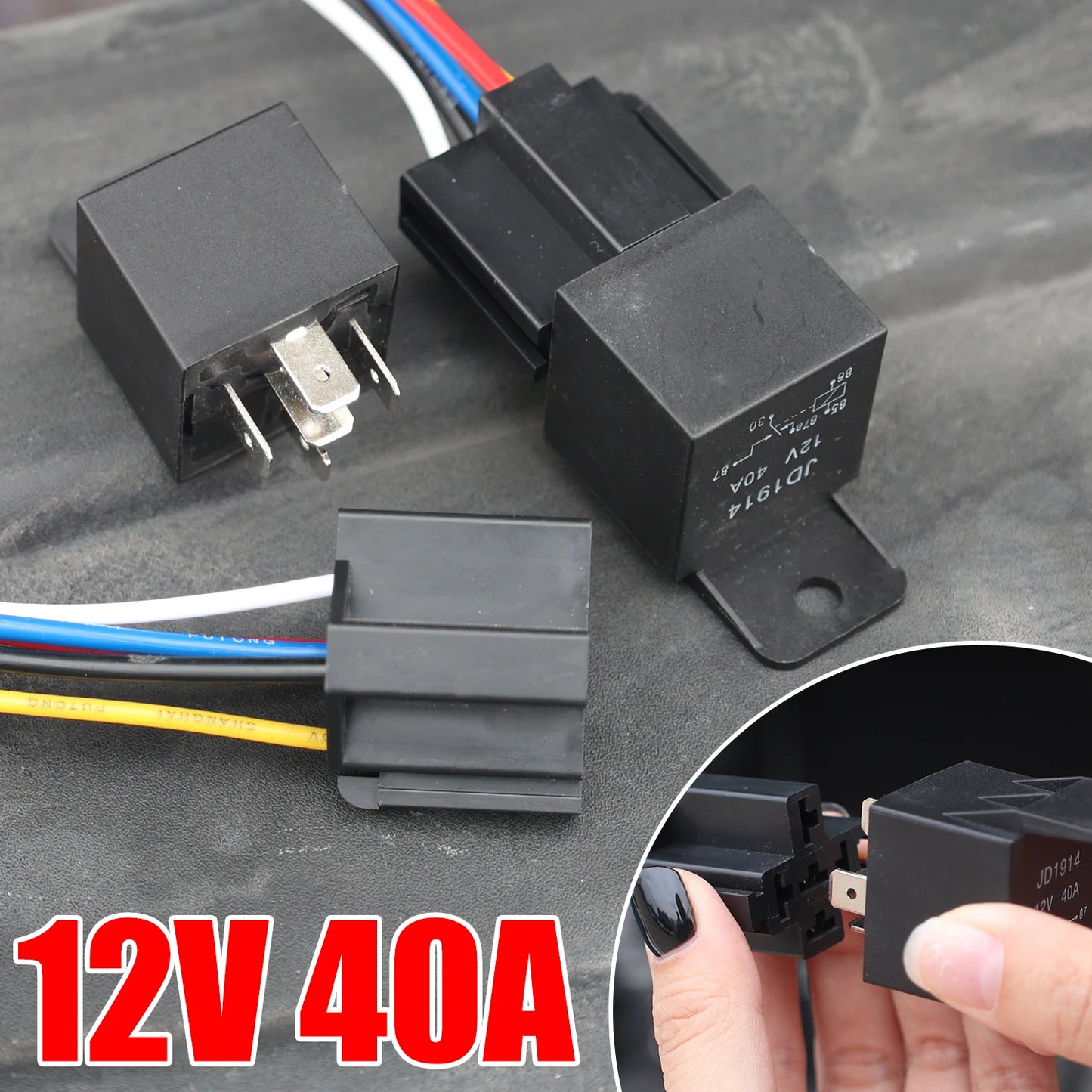 12V 40A Waterproof Automotive Relay 5Pin with Harness Socket 1/5pcs