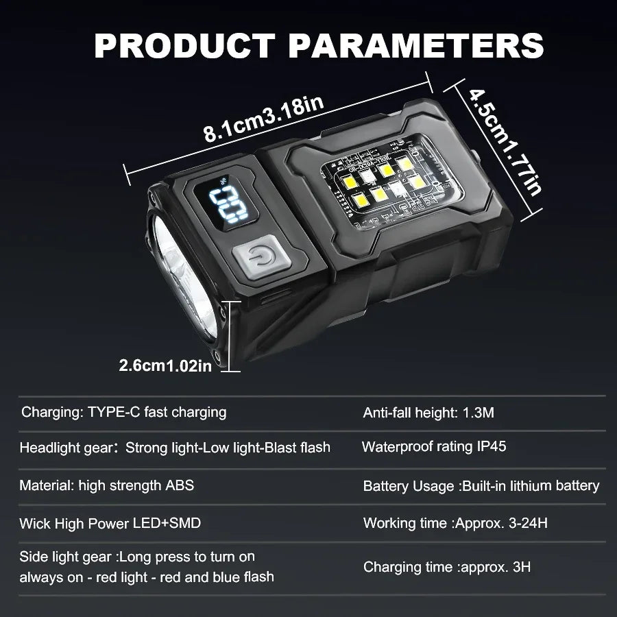 Mini COB LED Flashlight Head Rotation Magnetic Torch USB Rechargeable