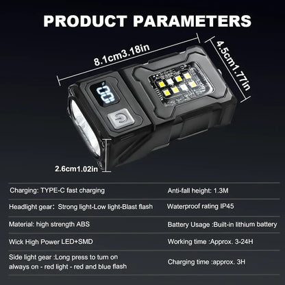 Mini COB LED Flashlight Head Rotation Magnetic Torch USB Rechargeable