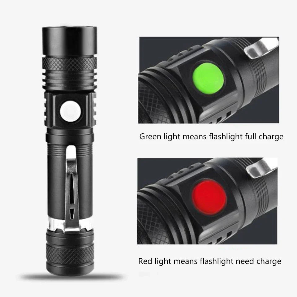 Ultra Bright LED Flashlight T6 Rechargeable Tactical Clip Torch