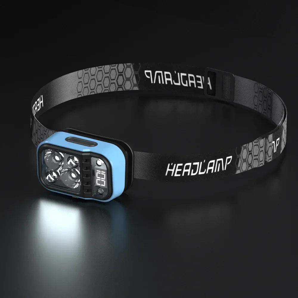 Multi-light Source Headlamp Red Light Portable LED Head Lamps Rechargeable Headlight Built-in Battery Display Waterproof Lamp