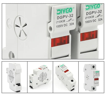 Solar PV 1000V Fuse Holder for 10x38mm PV Fuse Link Photovoltaic System Protection Base No Fuse