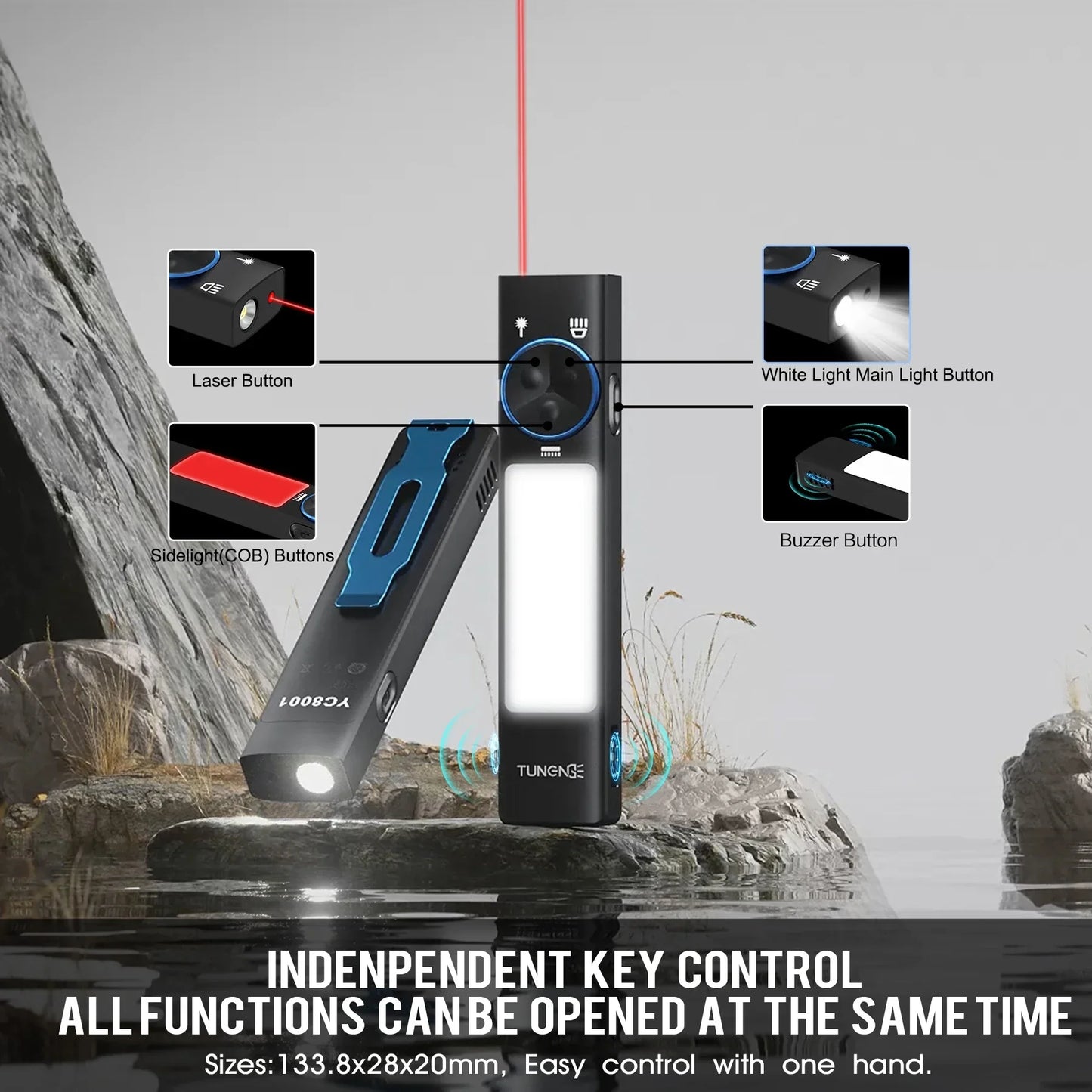 YC8001 Multifunctional Flat LED Flashlight Rechargeable EDC Torch with Tail Magnet Buzzer 365nm UV Light 3-mode Camping Lantern