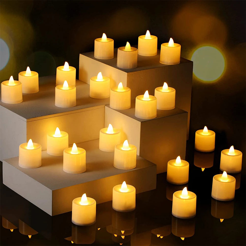 24Pcs/Set Flameless LED Candle Creative wishing Led Tea Light Warm White Flameless Candle Halloween Christmas Decor Candle Light