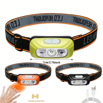 USB Rechargeable Sensor Headlamp LED Head Torch Built-in Battery Head Flashlight for Outdoor Camping Fishing Headlight Lantern