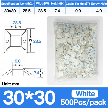 Self-Adhesive Cable Tie Mounts Strong Sticky Base Wire Holder Clips for Wall Fixing Cable Routing Management