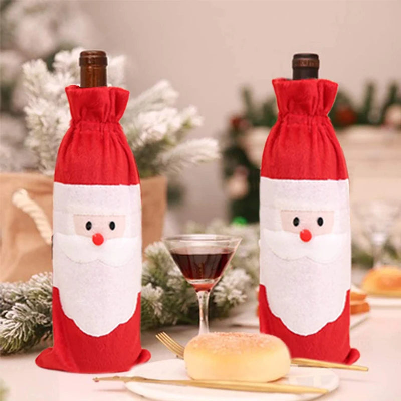 Creative Christmas Wine Bottle Cover Set Velvet Santa & Snowman Decor