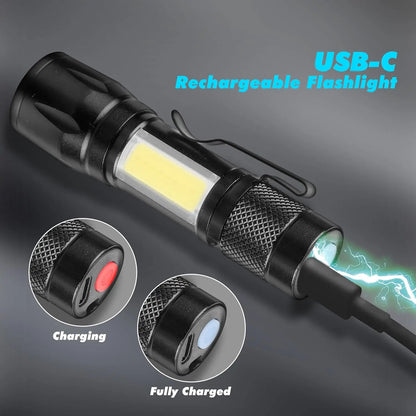 COB+XPE Mini LED Pocket Flashlight with Pen Clip Portable USB Rechargeable Torch Outdoor Zoomable Light Tactical Lantern Lamp