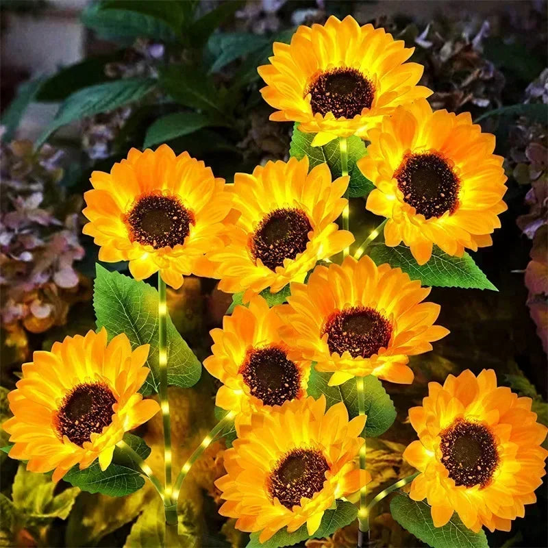 Solar Powered Sunflower Simulation LED Lights 1/3 Heads Garden Yard Lawn Night Landscape Lamp Christmas Decor Flower Light