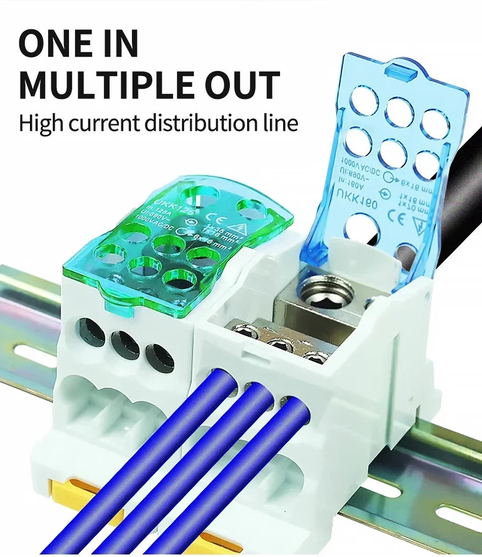 Din Rail Distribution Junction Box One in Seven Out Power Wire Electric Connector Terminal Block UKK 80A 125A 160A 250A 400A