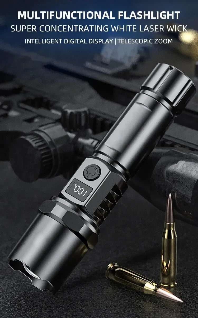 High Power XHP100 Led Flashlight Rechargeable Retractable Flashlight Digital Zoom Usb Hand Light for Camping,Outdoor and Emerge