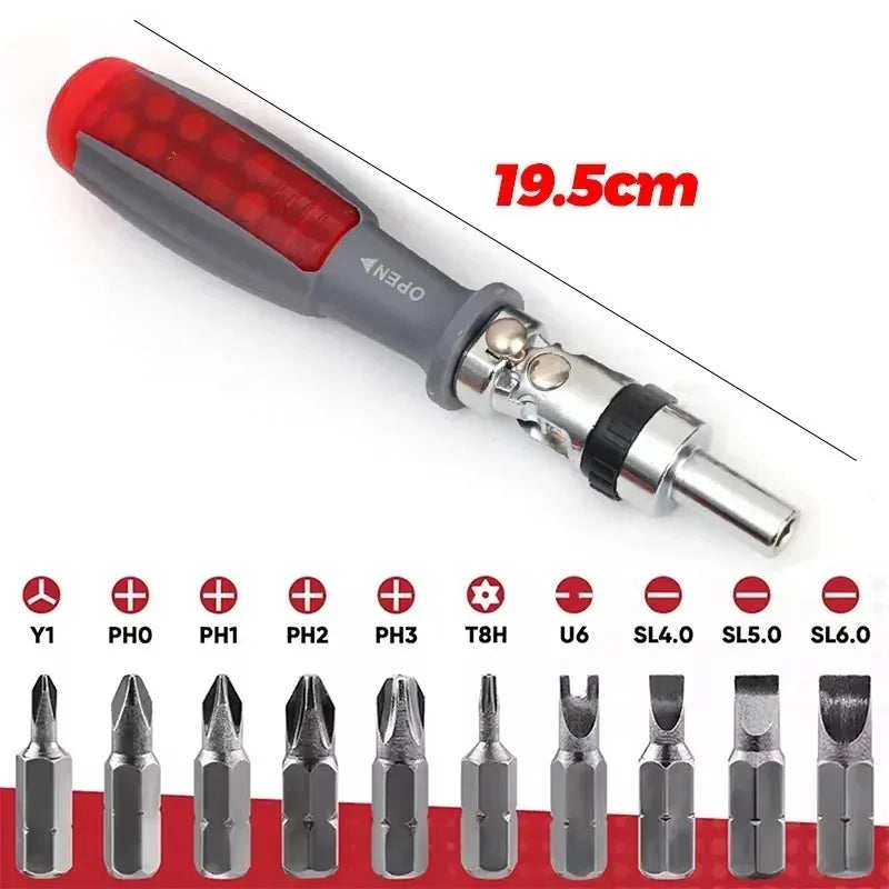 11-in-1 Ratchet Screwdriver Set – Telescopic Two-Way ABS Handle Multifunctional Bits Driver with Forward & Reverse Adjustment