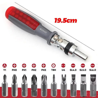 11-in-1 Ratchet Screwdriver Set – Telescopic Two-Way ABS Handle Multifunctional Bits Driver with Forward & Reverse Adjustment