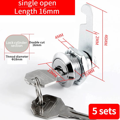 Cabinet Cam Lock Set Two-Sided Keyed Alike 16MM-30MM Cylinder Cam Locks for Mailbox File Drawer Compartment