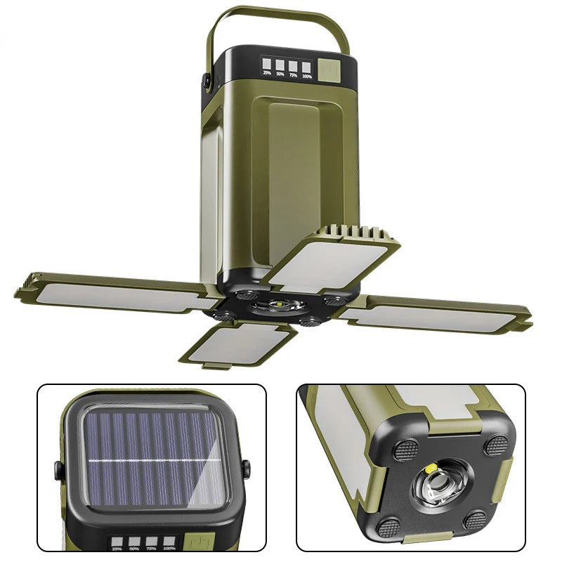 4-leaf Solar  LED Lantern Rechargeable Emergency Flashlight Portable Power Bank Foldable Tent Light for Outdoor Camping Fishing