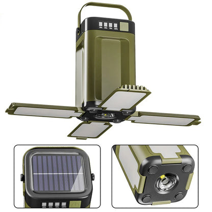 4-leaf Solar  LED Lantern Rechargeable Emergency Flashlight Portable Power Bank Foldable Tent Light for Outdoor Camping Fishing