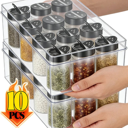1/10Pcs Plastic Spice Jars with Shaker Lids Kitchen Empty Salt Pepper Condiment Powder Barbecue Seasoning Bottles Container