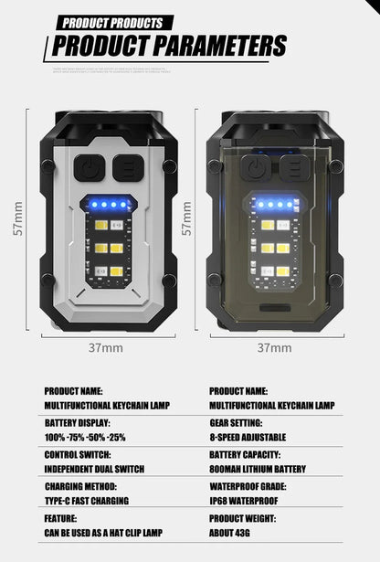 Mini Multifunctional EDC Keychain Flashlight USB Rechargeable LED Work Light With Pen Clip Tail Magnet Outdoor Emergency Torch