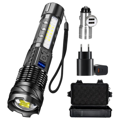 High Power LED Flashlight 18650 Built-in Battery Type-c Rechargeable Strong Light Tactical Torch Outdoor Camping Hiking Lamp