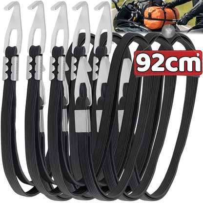 Motorcycle Luggage Strap with Aluminum Hooks Adjustable Flat Bungee Cord for Helmet Saddlebag Tie Down Elastic Cargo Rope 92cm