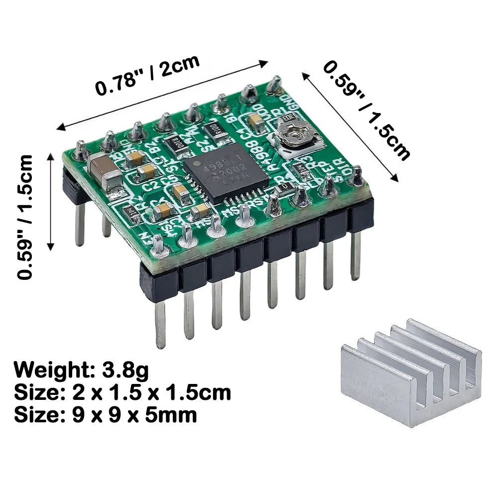 A4988/DRV8825 Stepper Motor Driver Module with Heat Sink, StepStick Carrier for 3D Printers and Arduino