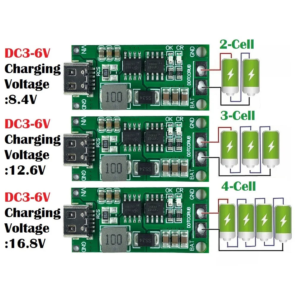 Multi-Cell 2S-4S Type-C Boost Charger Step-Up Module for 7.4V-16.8V LiPo and Li-Ion 18650 Batteries