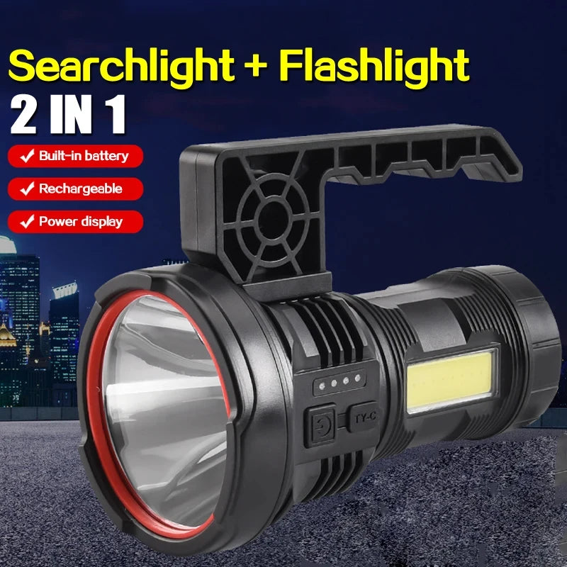 20W LED Flashlight COB Type-C Rechargeable Zoom Torch