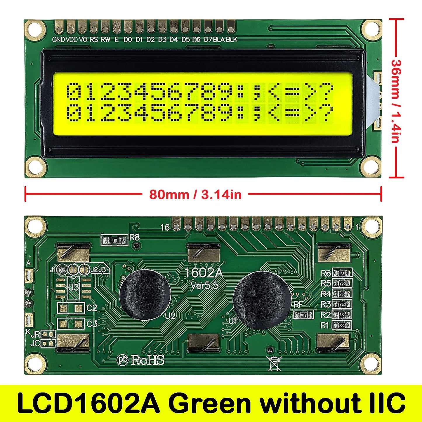 LCD1602 16x2 Character I2C LCD Display Module with PCF8574 Interface 5V Blue Yellow Green Screen for Arduino Projects