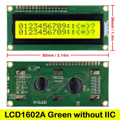 LCD1602 16x2 Character I2C LCD Display Module with PCF8574 Interface 5V Blue Yellow Green Screen for Arduino Projects