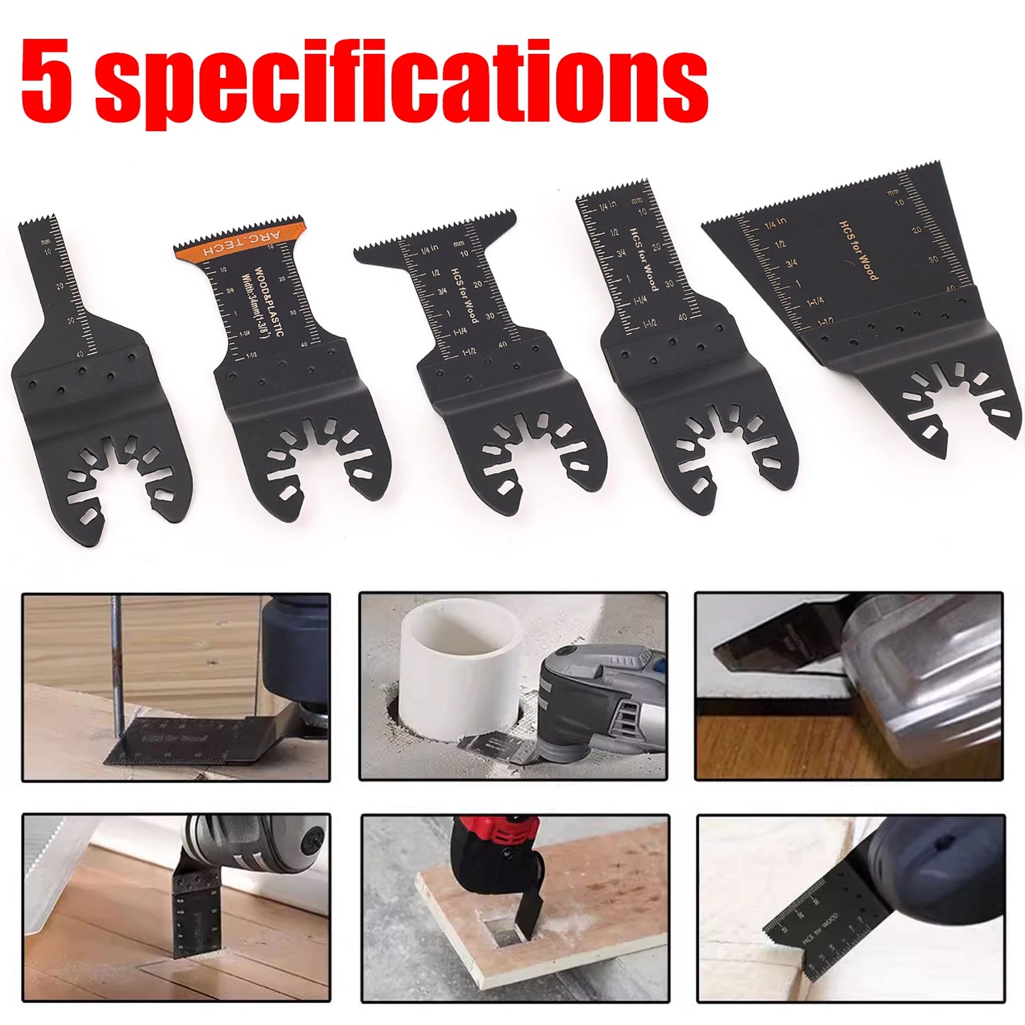 Carbide Oscillating Saw Blades — V-Shaped Quick Release 10mm 20mm 34mm 44mm 68mm for Metal, Wood, Nails, Plaster, Drywall, PVC