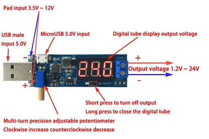 USB DC-DC Boost Power Regulator Module 5V to 3.3V/9V/12V/24V Digital Desktop Power Supply