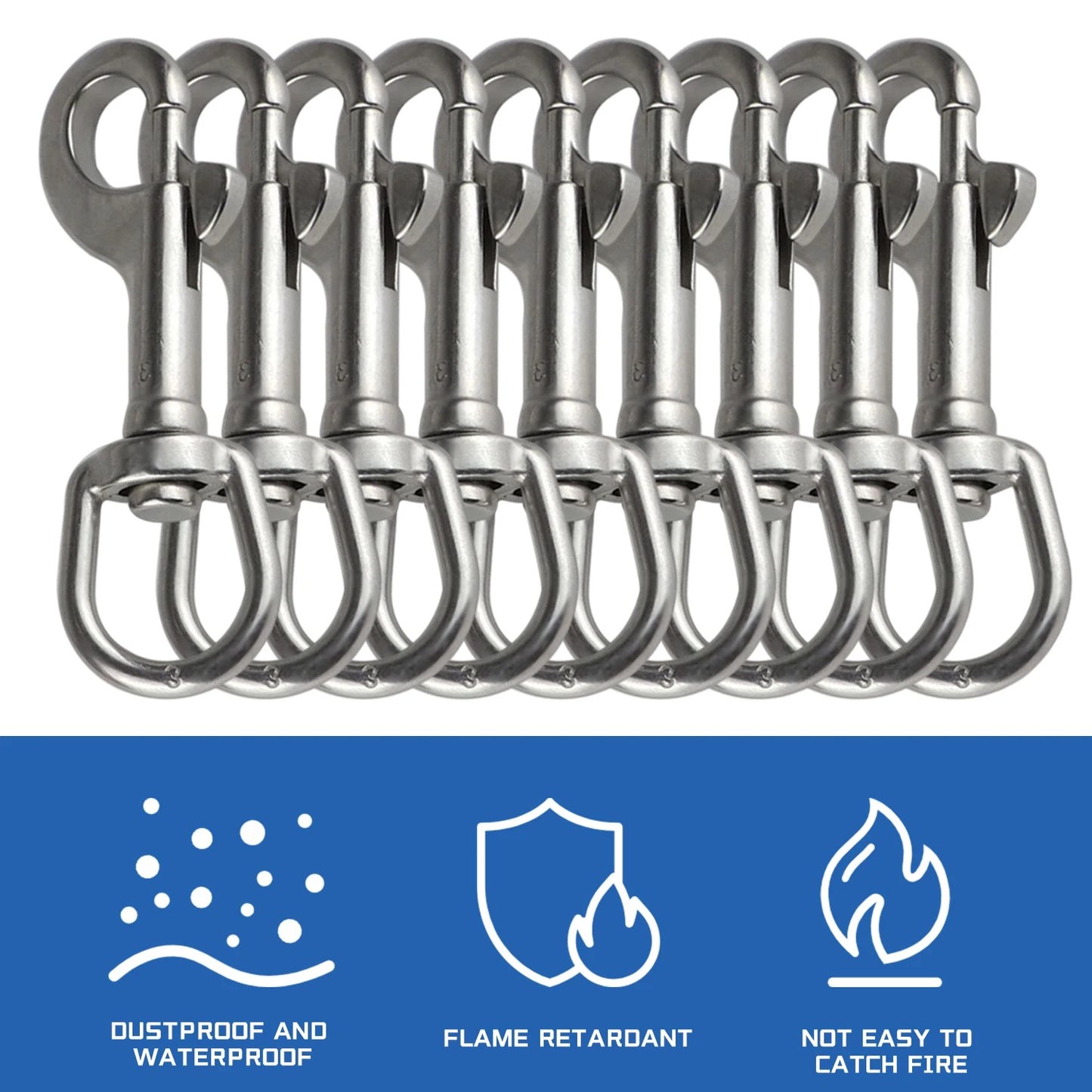 5/1pcs Stainless Steel Swivel Eye Bolt Spring Snap Hook Marine Diving D Ring Snap Hooks with Swivel for Scuba Diving Pet Leash