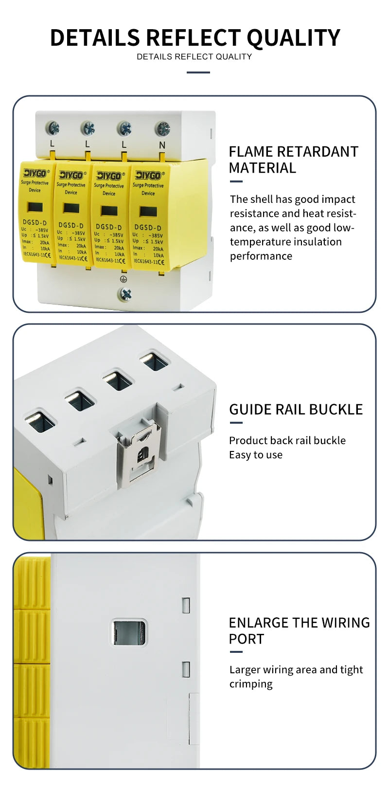 AC SPD 4P House Lightning Surge Protector 10-20KA 20-40KA 30-60KA 385V Solar PV Low-Voltage Arrester 3P+N