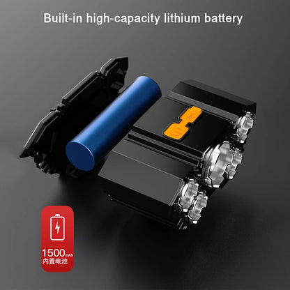 USB Rechargeable 5LED Headlamp High Power Head Flashlight 18650 Built-in battery Headlight LED Head Torch For Camping Fishing