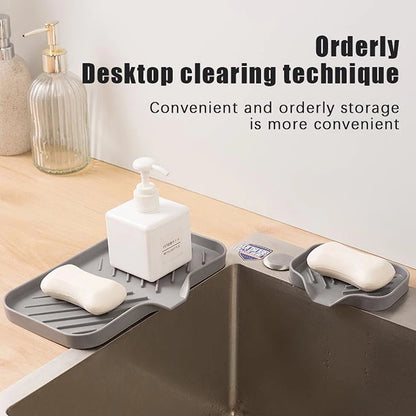New Faucet Mat Kitchen Sink Tray, Soap Dispenser Sponge Drain Pad, Sink Splash Drying Mat, Countertop Storage Soap Tray