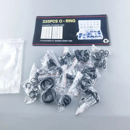 225PCS Black Rubber O-Ring Assortment — 18 Sizes Washer Gasket Sealing Kit for Faucet, Hose &amp; Valve