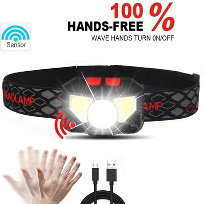 USB Rechargeable LED Sensor Headlamp Built-in Battery Head Flashlight Headlight Led Head Torch Camping Fishing Search Light