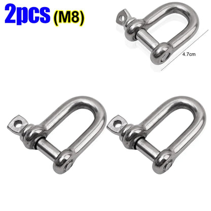 Stainless Steel D Link Shackle Ring Hooks Lifting Shackle Lock Wire Rope Clips D-Type Rigging Shackle Hooks Boat Hardware Tools