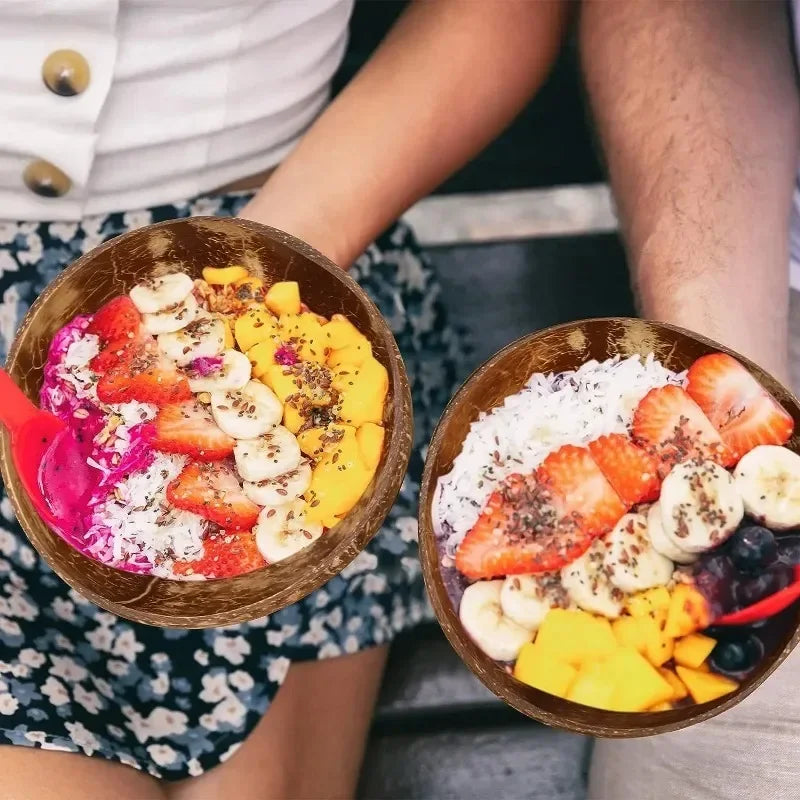 6/1PCS Natural Coconut Bowl Set Wooden Salad Ramen Bowl Coconut Wood Spoon Set Coco Smoothie Kitchen Tableware Coconut Bowl