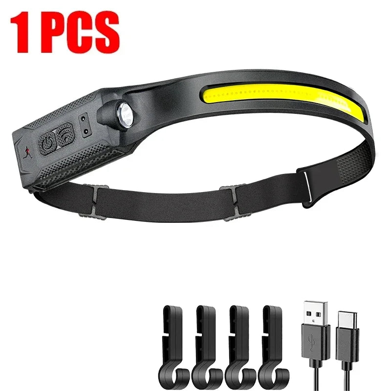 USB-C Rechargeable LED Headlamp Sensor Headlight for Outdoor
