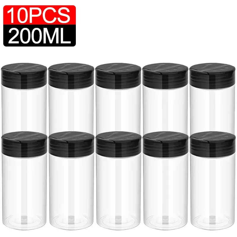1/10Pcs Plastic Spice Jars with Shaker Lids Kitchen Empty Salt Pepper Condiment Powder Barbecue Seasoning Bottles Container