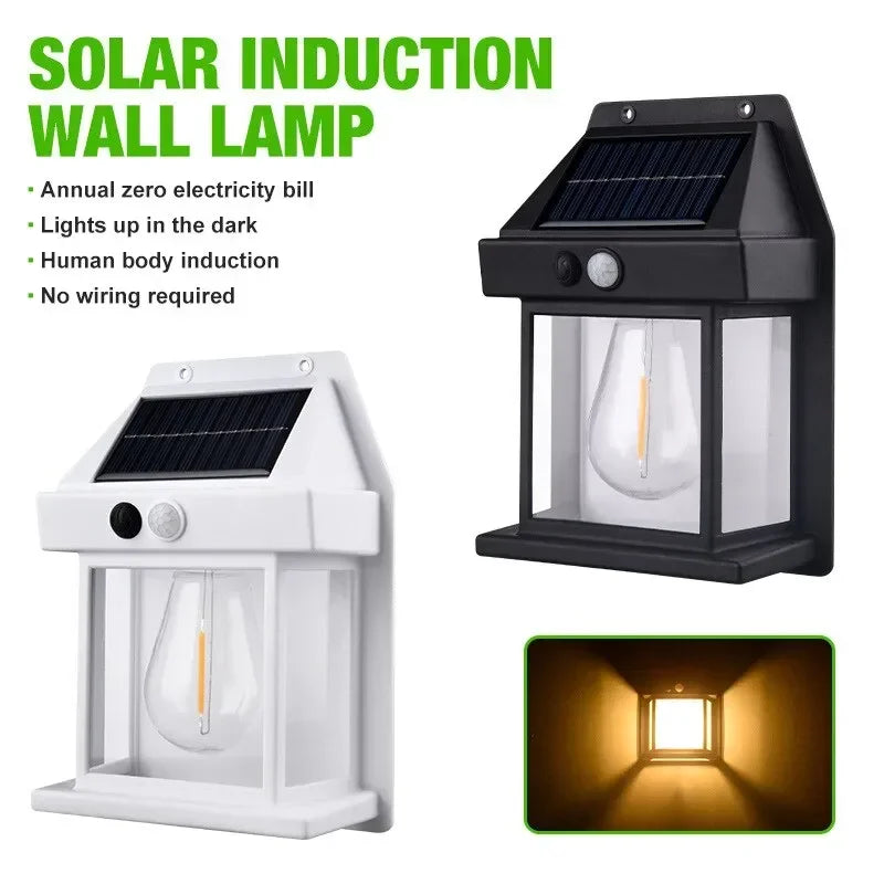 1-4PCS Solar Tungsten Filament Lamp Outdoor Waterproof Garden Wall Light Intelligent Induction Courtyard Villa Lighting Lantern