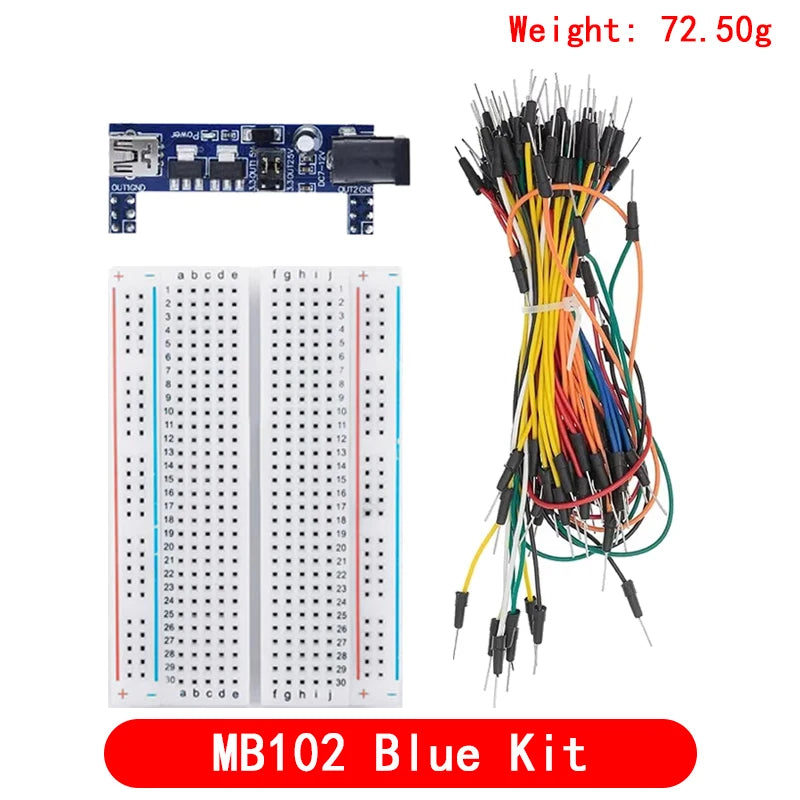MB102 Breadboard Starter Kit — 400-Point Solderless Board + Power Module 3.3V/5V + Jumper Wires