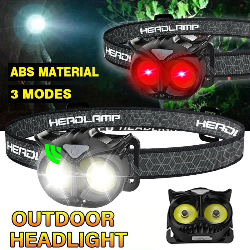 COB Owl Mini Headlamp Type-C Charge Headlight Portable Hunting Strong Magnet LED Flashlight Camping HeadLamp with Hanging Hook
