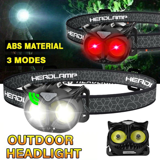 COB Owl Mini Headlamp Type-C Charge Headlight Portable Hunting Strong Magnet LED Flashlight Camping HeadLamp with Hanging Hook