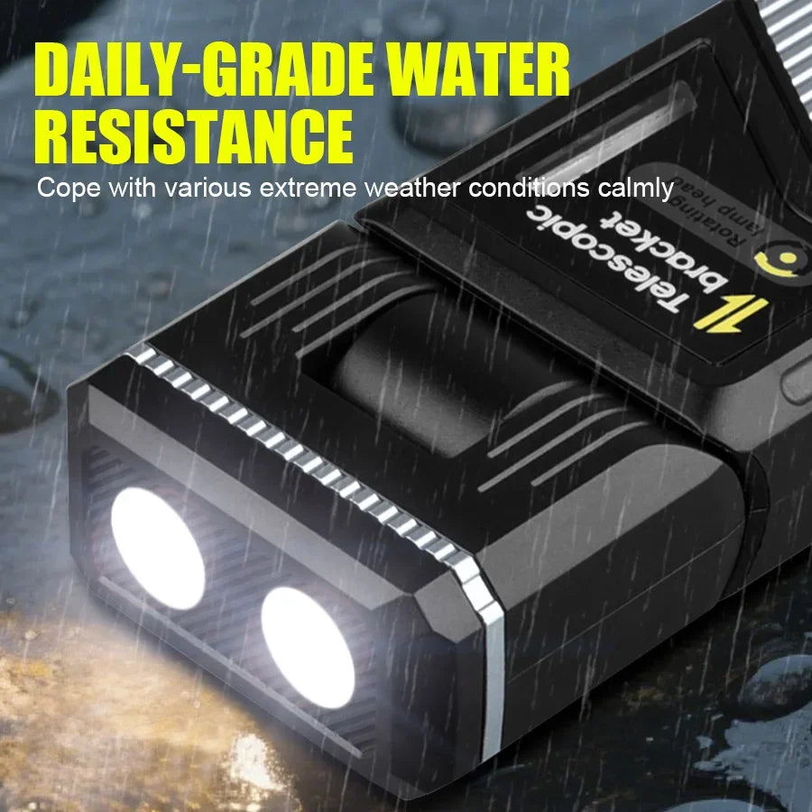Portable Telescopic LED Work Light with Magnetic/Clip C Rechargeable Auto Repair Flashlight Red White Side Light Outdoor Camping