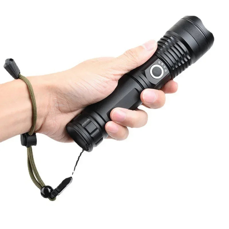 XHP100 LED Flashlight Rechargeable Zoom Super Bright Torch